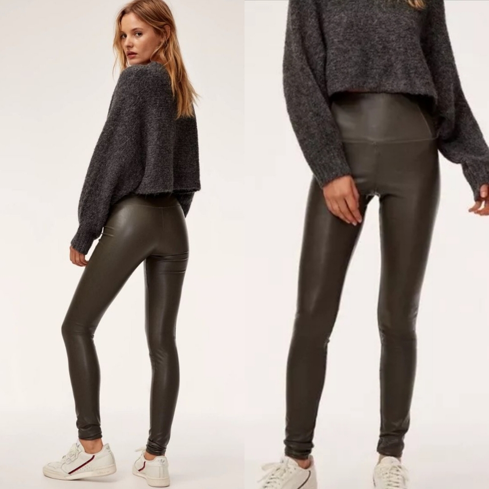 Aritzia Wilfred Free Daria Pant High-waisted Vegan Leather legging Dark Charcoal